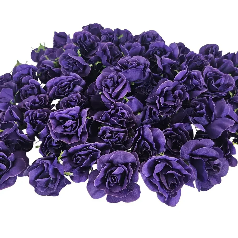 50 Purple Silk Rose Heads Stemless Wedding Floral Craft DIY Wreaths 2.5in